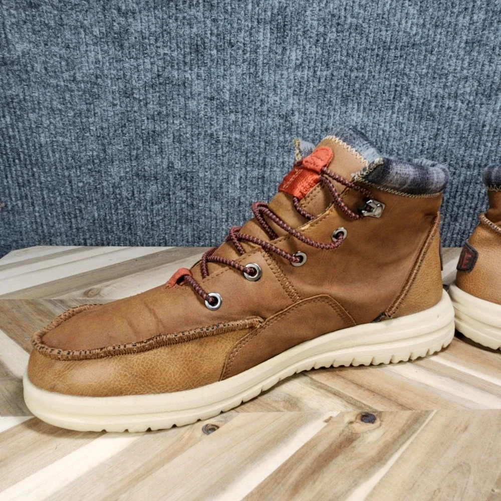 HEY DUDE BRADLEY CLASSIC Cognac Leather Lace Up Round Toe Anke Boot Men's 11